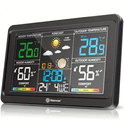 Geevon Digital Weather Station termometro Wireless per interni ed esterni, termometro meteorologico con calendario, retroilluminazione regolabile