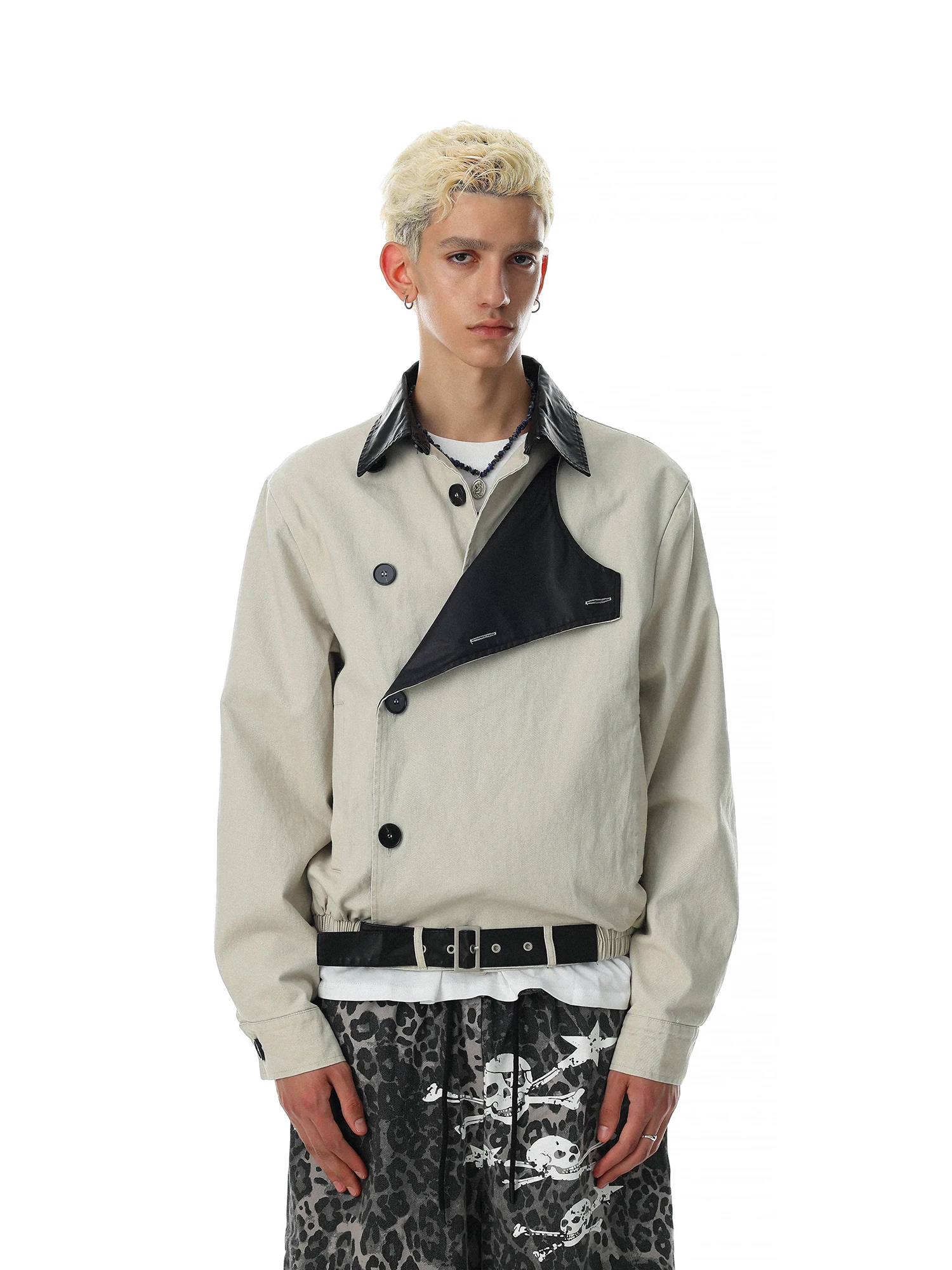 MRNEARLY American Barn Style Patchwork Leather Jacket Men's Loose Neutral Autumn Winter New Arrival Anti-Wind Long Sleeve Coat
