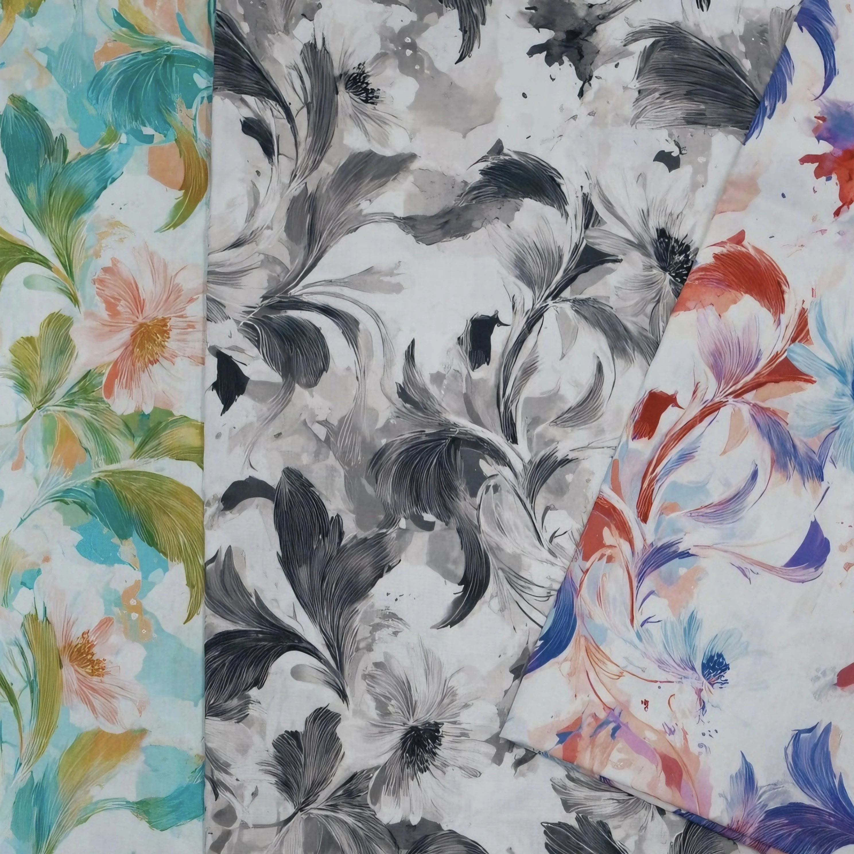 

Watercolor Flower Pattern Cotton Fabric Bohemian Floral Printed Textile for Fashion Garments Bags Quilts Unique Art Design