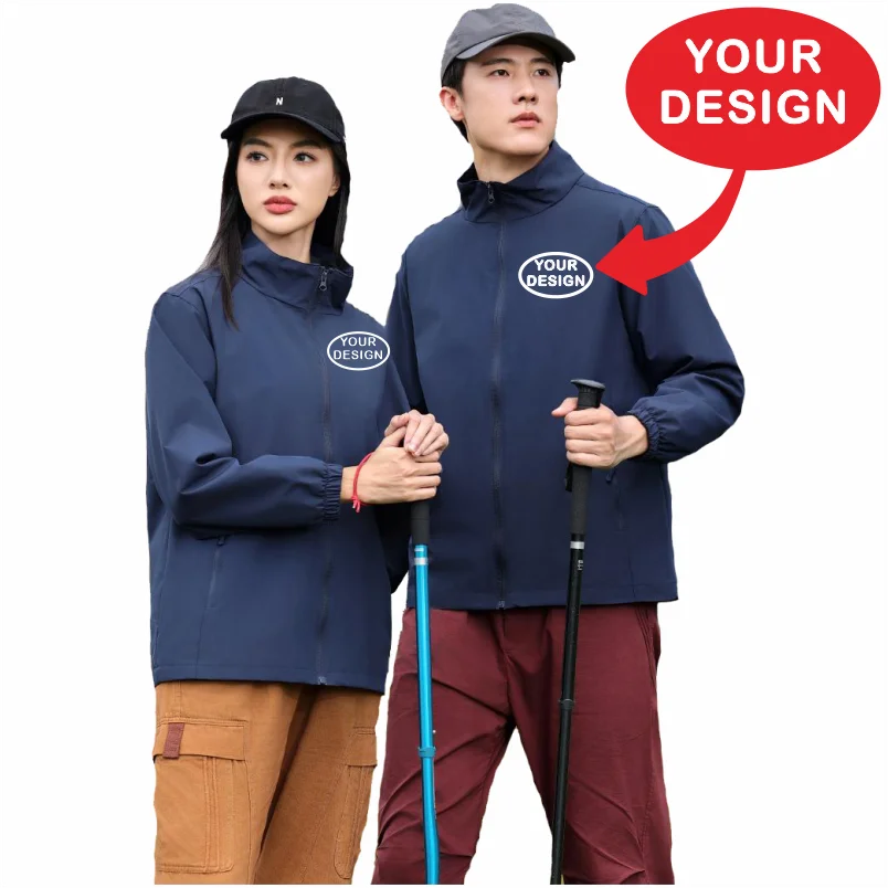 Autumn Thin Stand Up Collar Jacket With Custom Printed Logo Outdoor Hiking Windproof And Waterproof Zipper Jacket