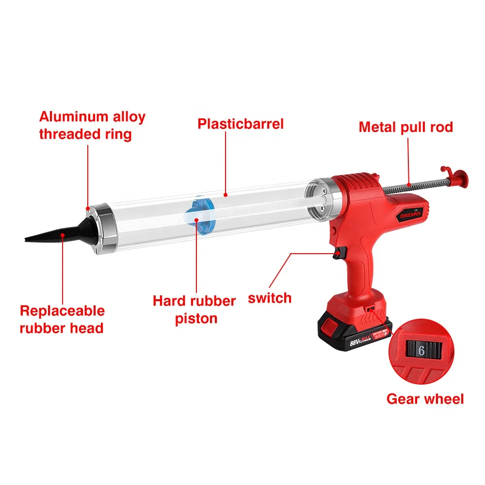 ONEVAN 10000N Pistola per calafataggio elettrica 6 Velocità Pistole per colla per vetro Colla a pressione Cucitura Sigillante Pistola per colla per batteria Makita 18v