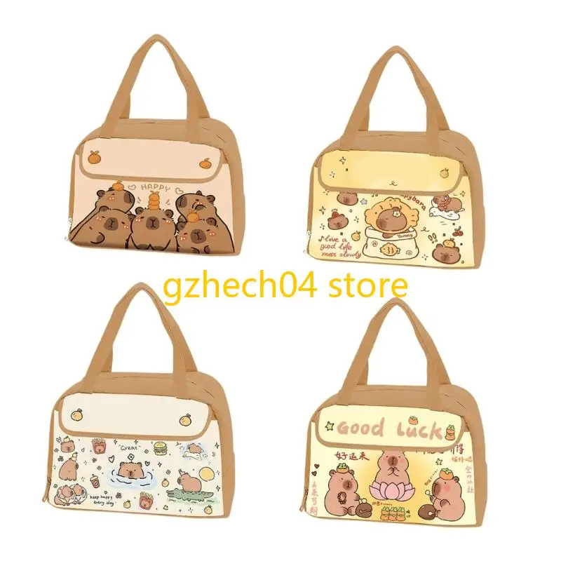 

D55D Практичная термосумка для еды с принтом капибары, водонепроницаемая сумка для обеда для детей, студентов, дизайн