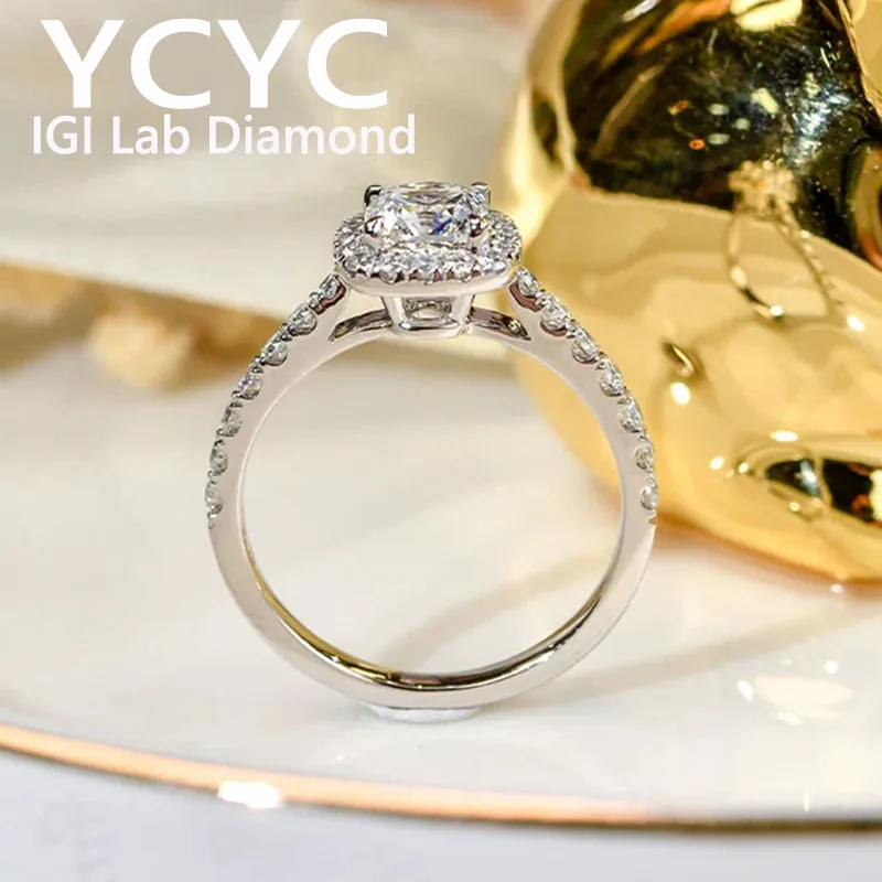 Factory Jewelry 3Ct Cushion Cut Solid 9K 14K White Gold Ring IGI Lab Grown Diamond Ring DEF VS1 Wedding & Engagement Ring