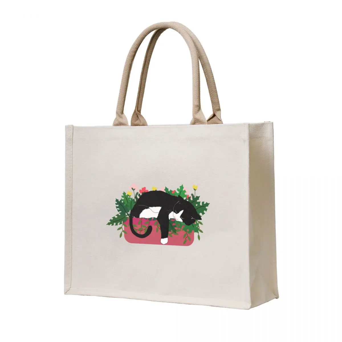 

Cat Asleep in Flower Pot Tote Bag shopper bag women the tote bag shopping logo Women bags