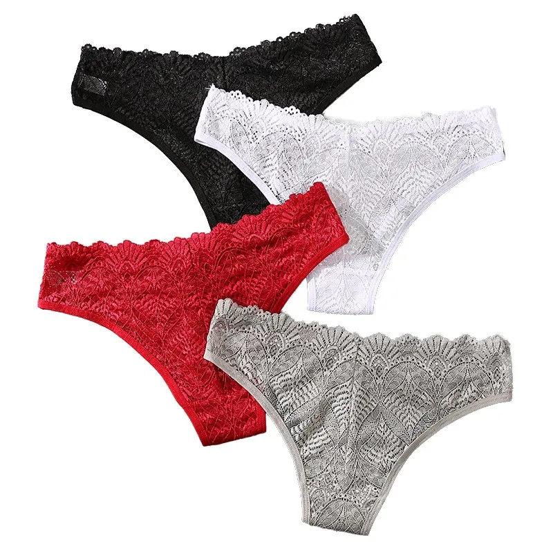 

3pcs Fashion Sexy Lace Panties Transparent Women Briefs Lingerie Female Hollow Low Waist Panty Breathable Underpants Comfortable