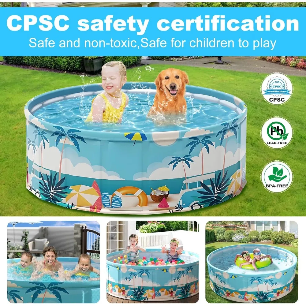 

Foldable Swimming Pools for Kids ,Hard Plastic Portable Dog Pool Anti-Slip Collapsible Pets Bathtub Kiddie Pool Outdoor Backyard