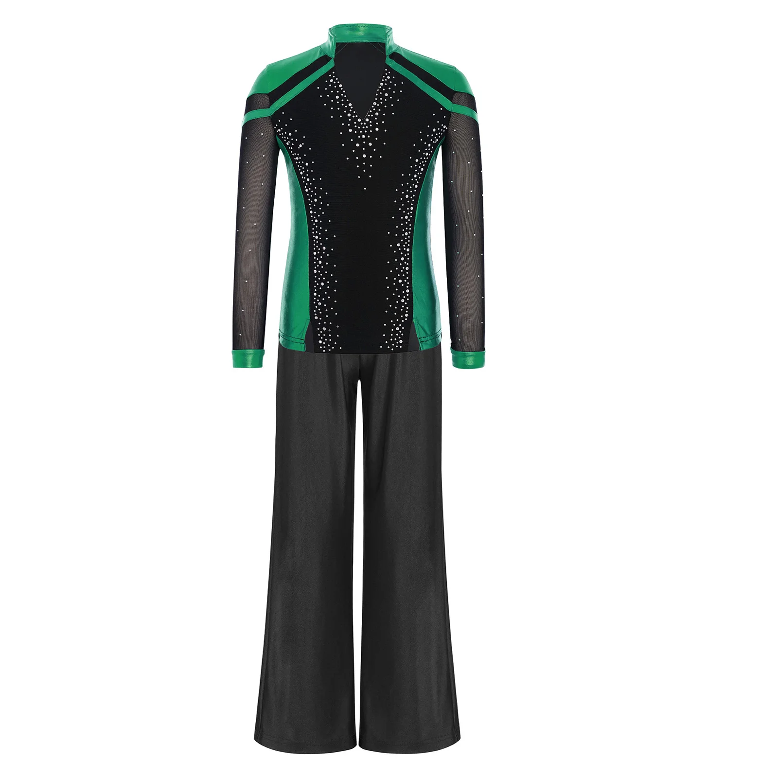 

Kids Boys Lyrical Figure Skating Dance Outfit Modern Jazz Gymnastics Competition Performance Costume Long Sleeve Rhinestones Set
