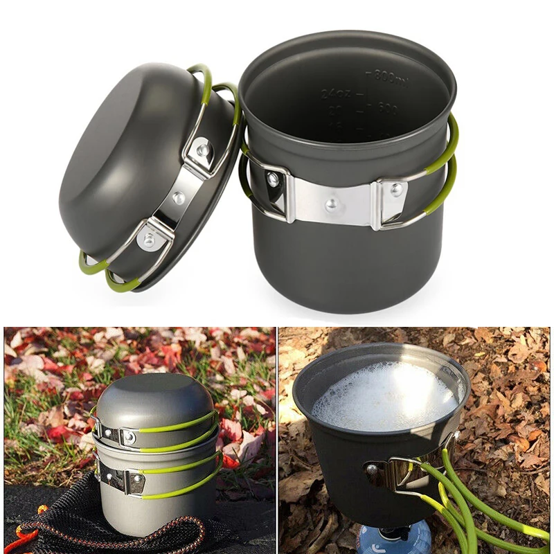 

2 Pcs Set Camping Pot Cookware Lightweight Foldable Outdoor Pan for Hiking Picnic Backpacking Portable Pot Handle Silicone Cover