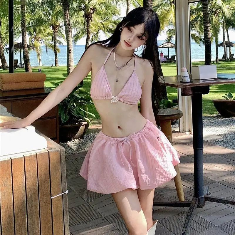 

Summer Sexy Swimwear 2-Piece Set Fluffy Ruffle Summer Beach Waterpark Vacation Outfit Sweet Girl Swim Suit For Women Beachwear