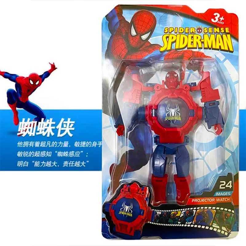 24 Projection Patterns Spiderman Children Watches Kids Toys Deformation Robot Projection Electronic Clock School Christmas Gifts