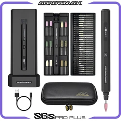 ARROWMAX-Stylo de Gravure Électrique Intelligent, Outil Rotatif Sans Fil, Stylo de Polissage avec 42 Bits pour Bijoux Bois Carimplantés, SGS Pro Plus