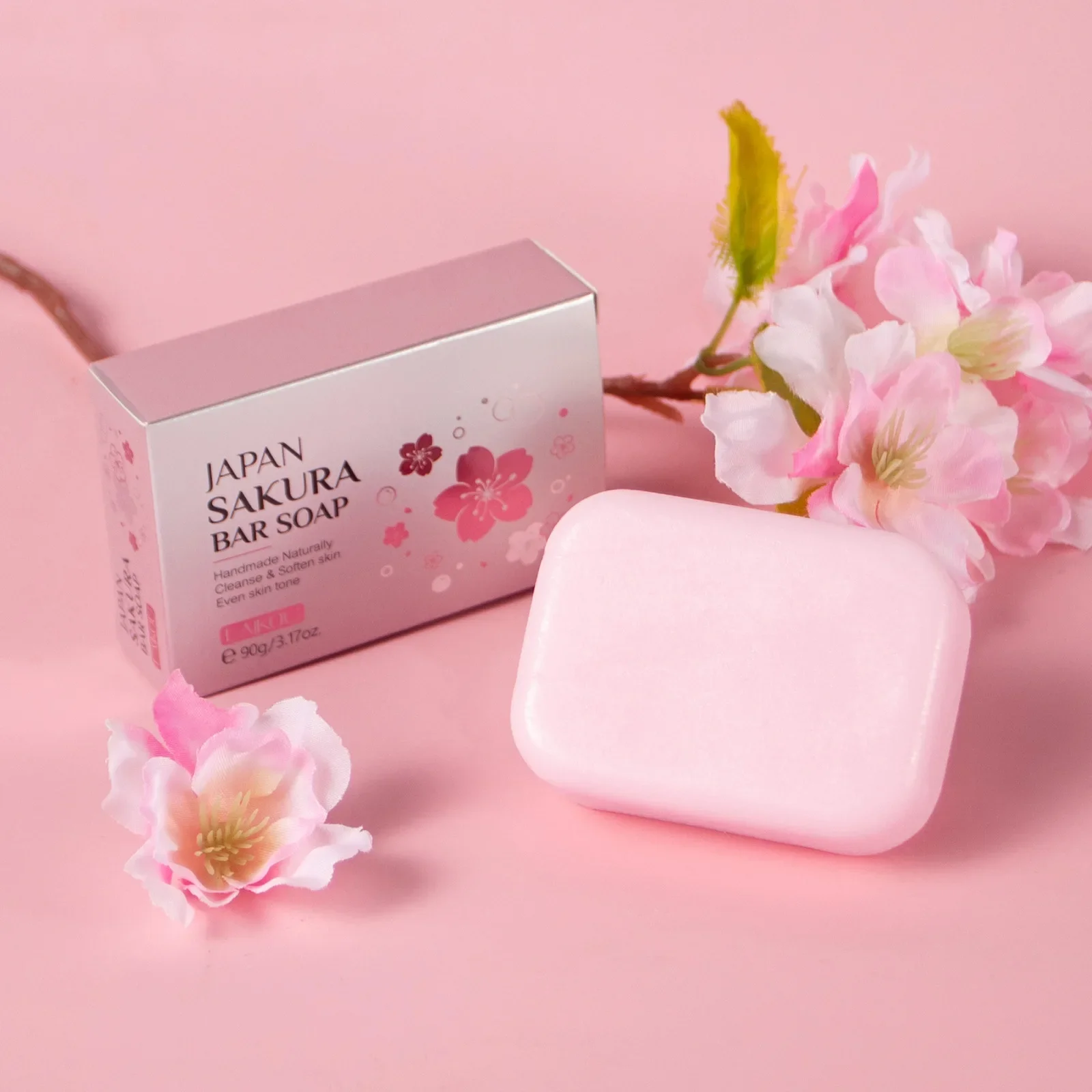 LAIKOU Sakura Facial  Body Whitening Soap Reduces Acne Dark Spot Deep Cleaning Cutin Brightening Skin 90g