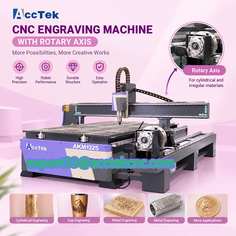 AccTek 1325 CNC Router 3 Axis 4 Axis Wood Engraving Machine Vacuum Table Woodworking Carving Machine for MDF Plywood Acrylic PVC