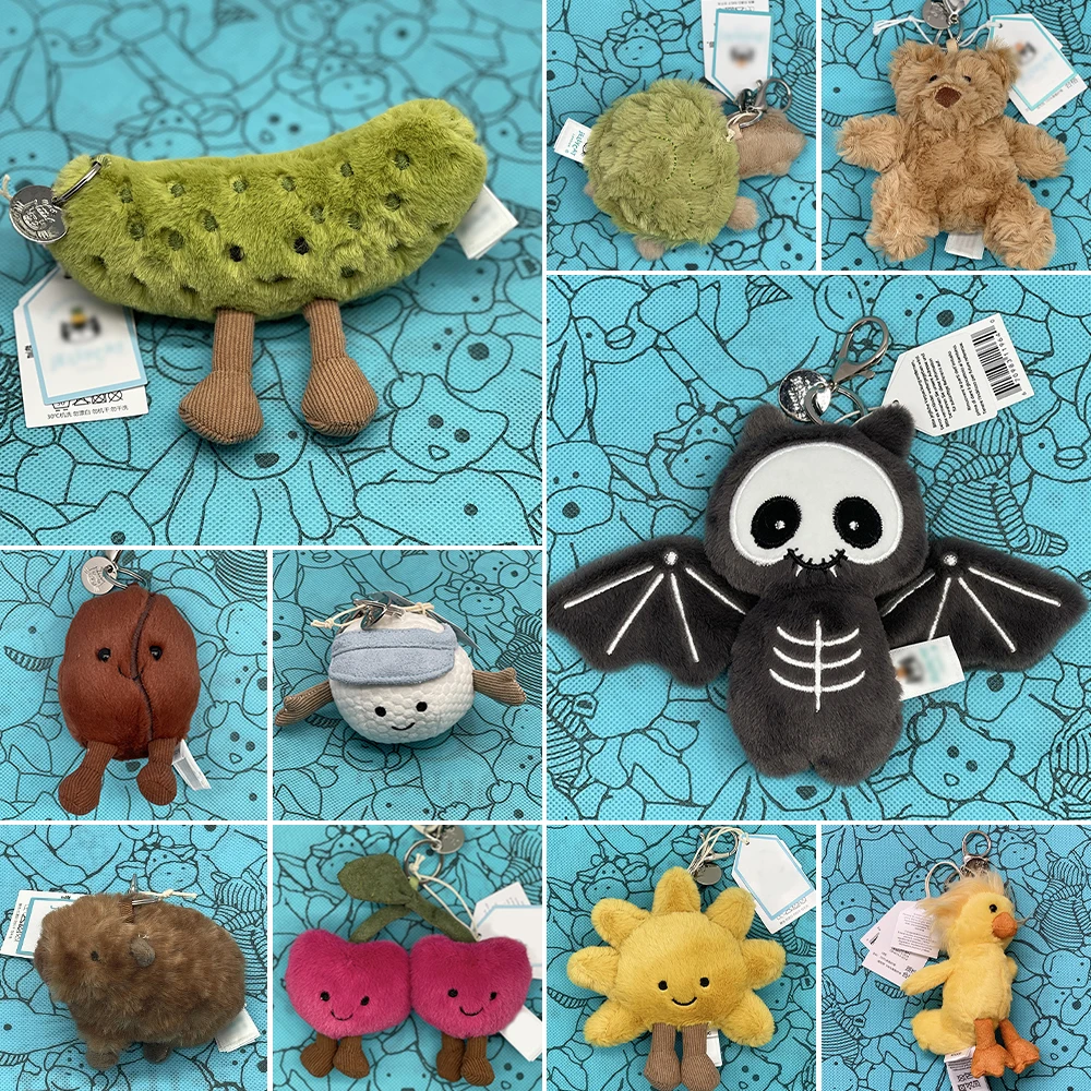 Llavero con forma de tortuga de juguete JELLYCAT Avocado, peluche de murciélago, pingüino, balón de fútbol, cereza y nube oscura, dijes para bolso