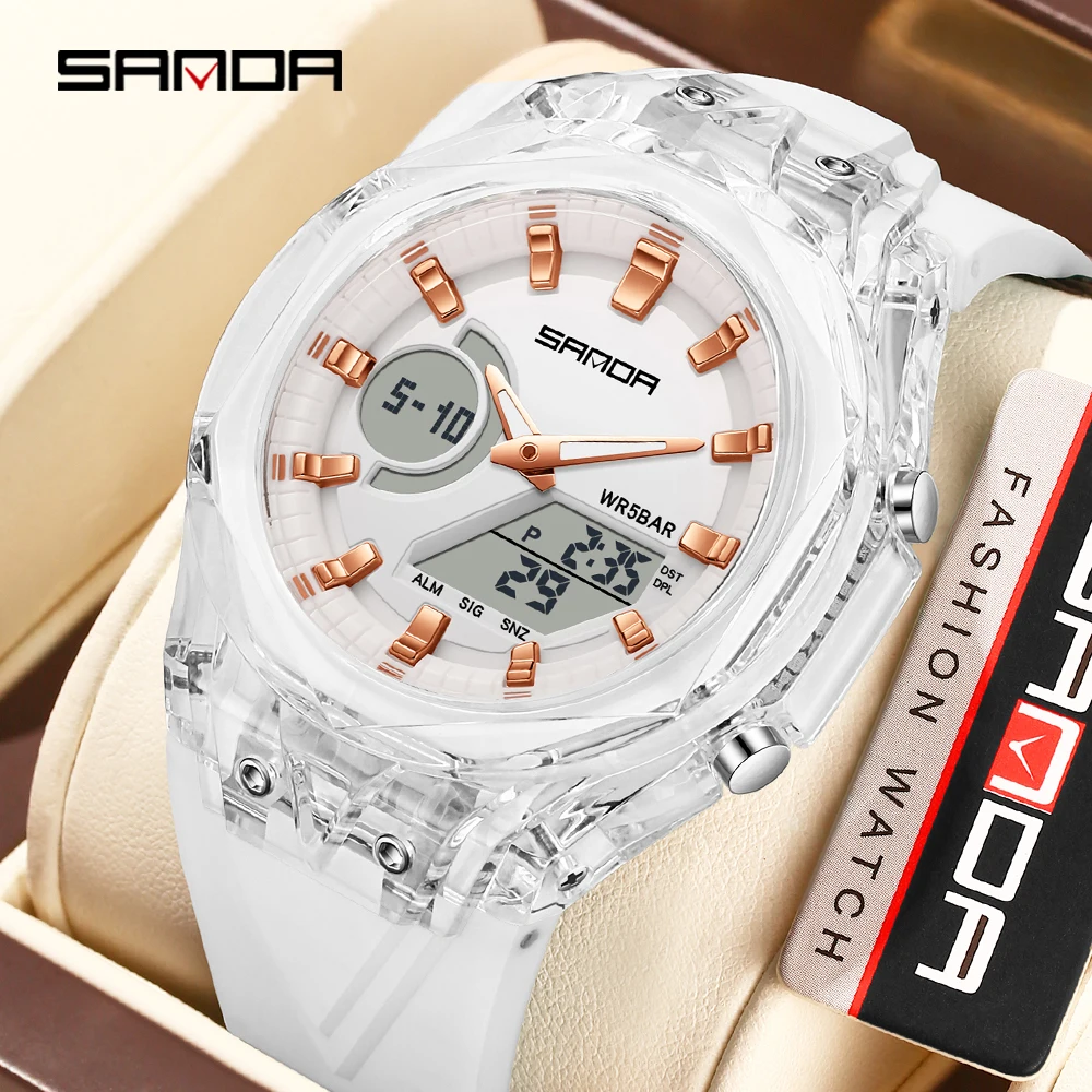 SANDA NEW Fashion Electronic Quartz Watches for Man Dual Display Students Luminous Alarm Clock Shockproof Sports Digital Watch