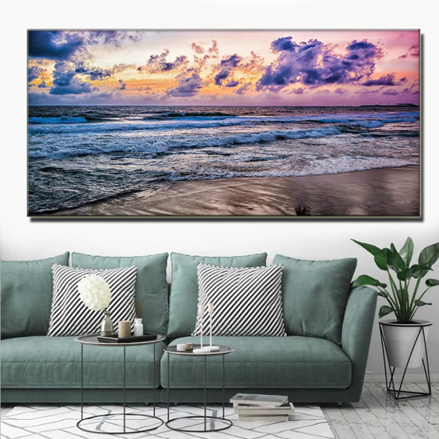 Colorful sky diamond painting blue sea wave landscape full drill diamond mosaic cross stitch DIY embroidery big size home decor