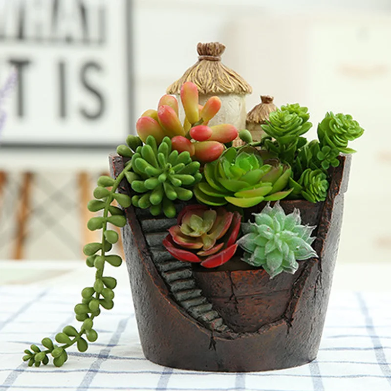 

Creative Round Succulent Flower Pot Mini Sky Garden Micro Landscape Green Plants Pots Cartoon Resin House Flower Pot