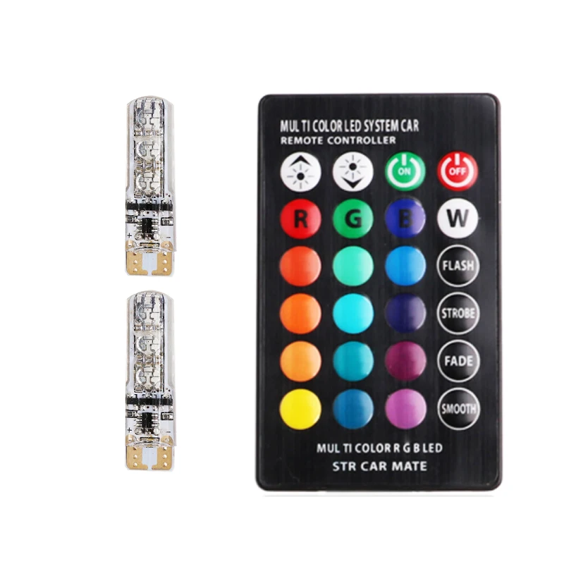 2Pcs/Set 194 168 501 Strobe Lamp 12V T10 W5W Bulbs RGB With Remote Control Reading Lights LED Car Lights