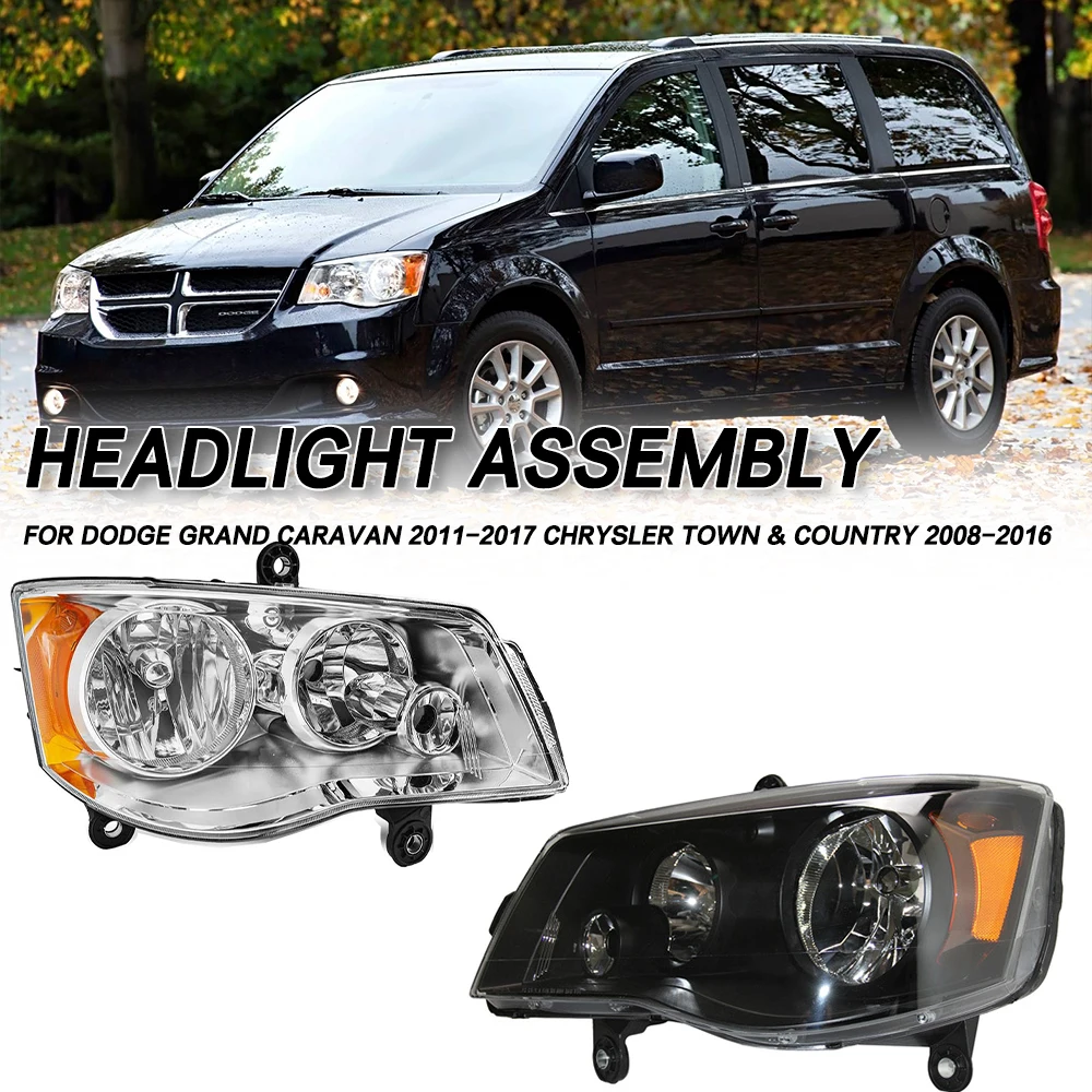 1Pair 2PC Front Bumper Head Light Headlamp Driving Headlight For Dodge Grand Caravan 2011-2017 Chrysler Town & Country 2008-2016