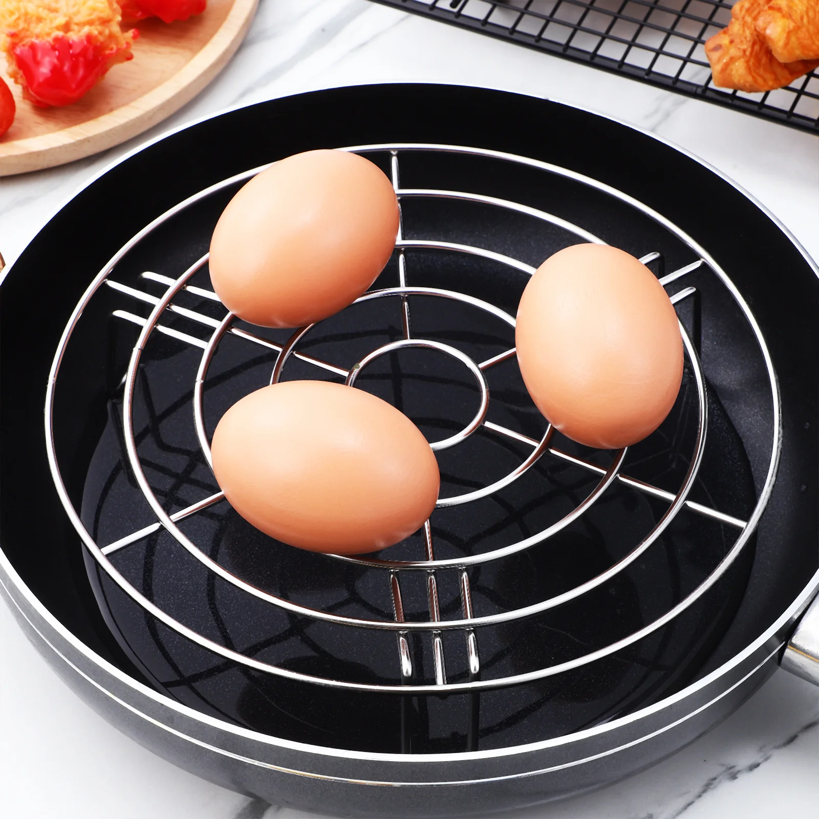 

2 pcs Steamer Rack For Pot 304 Stainless Steel Steam Tray Triple Feet Non-Slip Base Compatible With Pressure Cooker Wok Pan