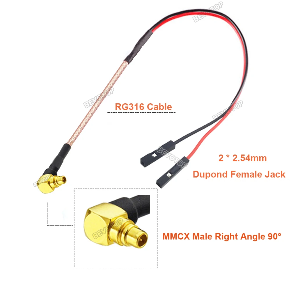 1PCS MMCX to DuPont Line MMCX Male Straight / Right Angle to Dual DuPont 2.54mm Female Jack Test Extension BEVOTOP RG316 Jumper