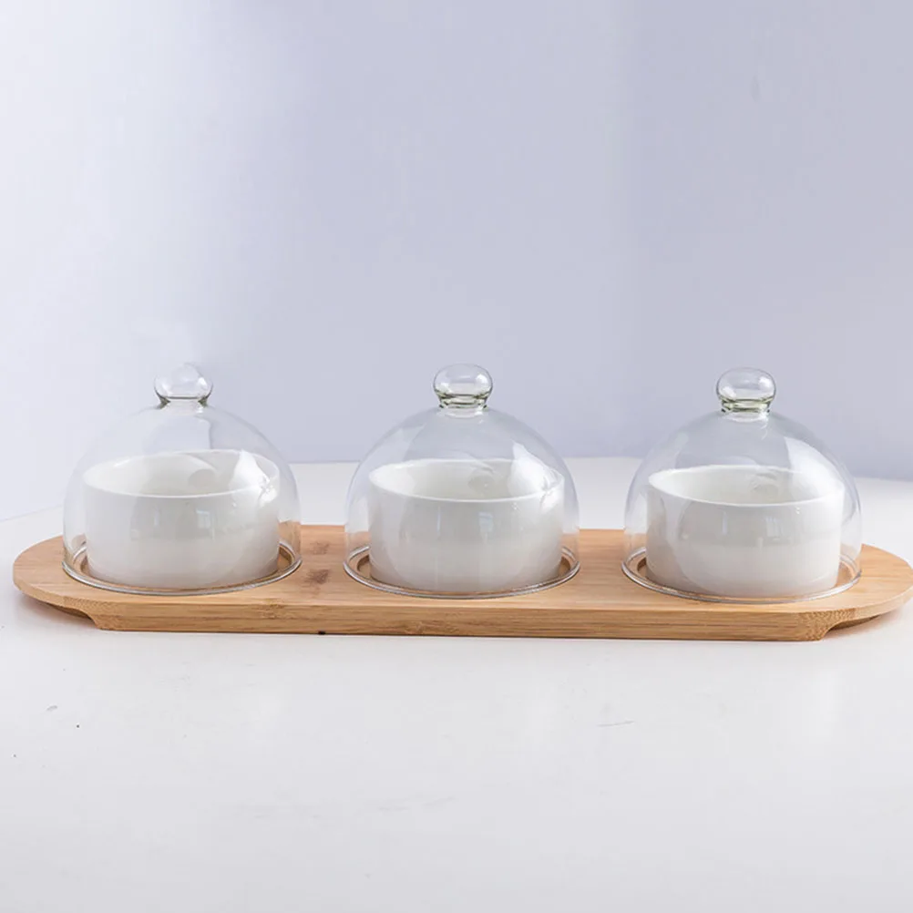 

Ceramic Salad Bowl Dessert Plate Pudding Bowl Kitchen Supplies Large Capacity Premium Glass Cover White Ceramics Tableware Set