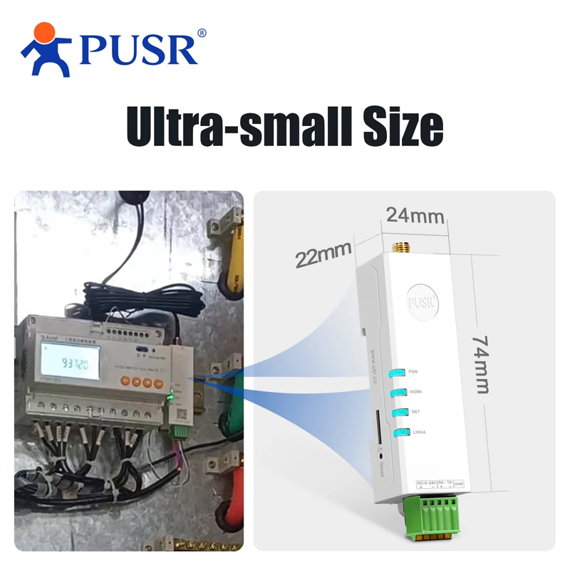 Modem 4G+SIM Ukuran Lipstik untuk Pemasangan di Rel DIN, Transmisi Transparan Modbus RTU ke TCP 1*RS485 MQTT SSL USR-DR154-E