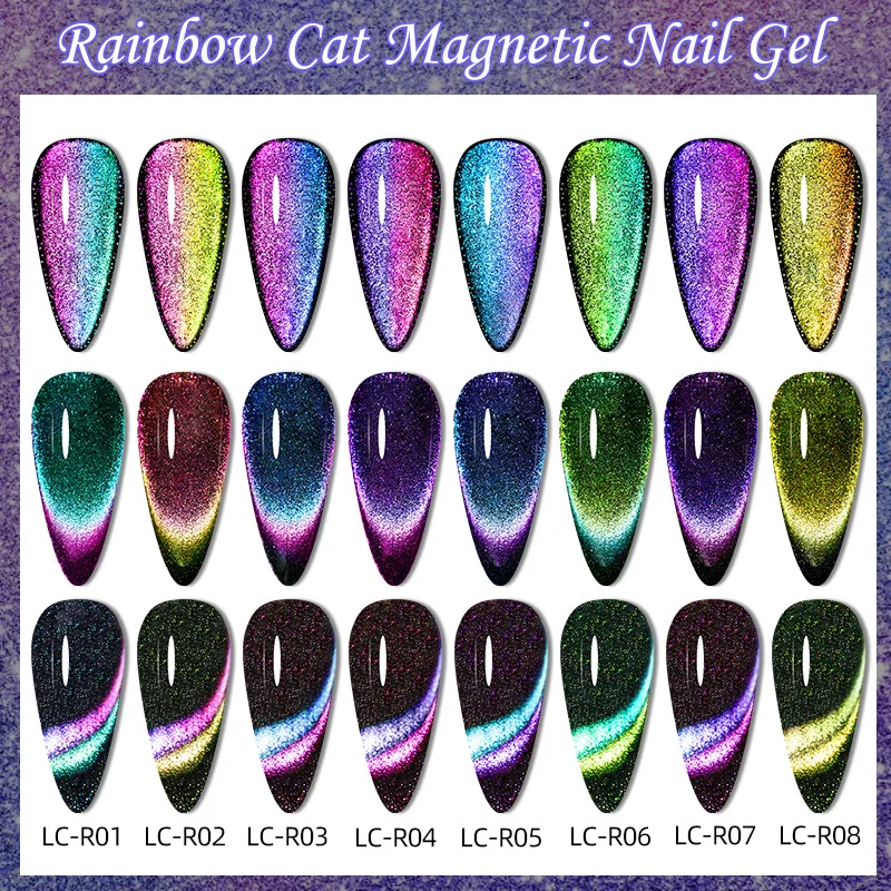 LILYCUTE 7ml Arcobaleno Gatto Gel magnetico Smalto per unghie gel glitter colorato Soak Off Nail Art Vernice gel UV Base nera necessaria