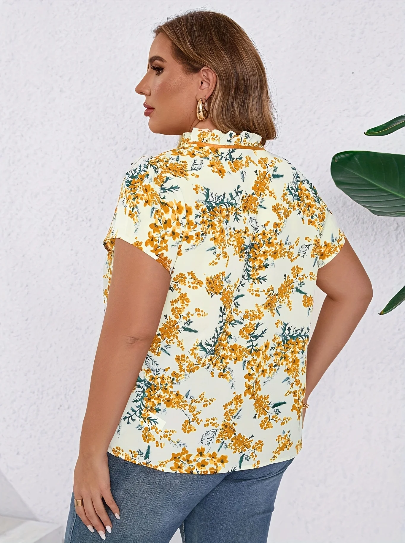قميص نسائي أصفر مقاس كبير قميص صيفي أنيق أنيق قميص نسائي كاجوال عصري أصفر