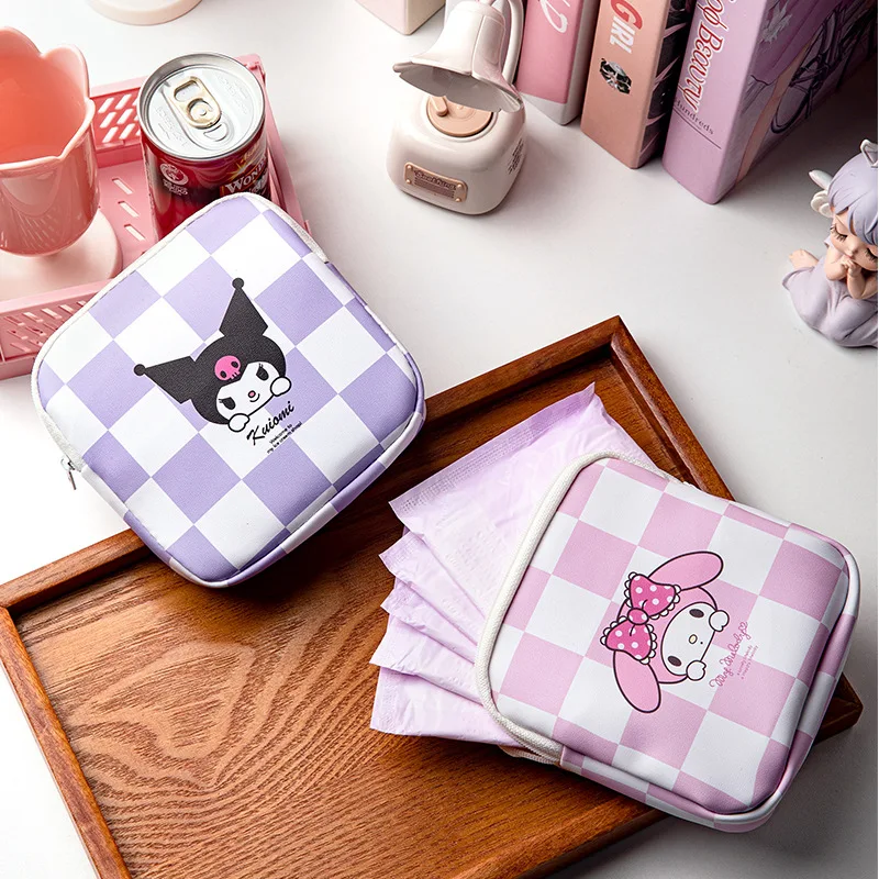 Sanrio Cartoon Pu Sanitary Napkin Storage Bag Cute Cinnamoroll Anime Kuromi Girl Waterproof Tampon Storage Bag Women's Articles