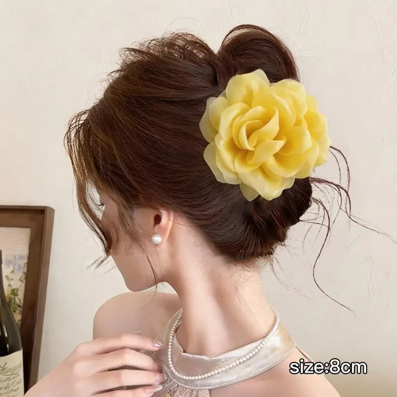 NewFrench Fabric Rose Flower Hair Claw Clips For Women Hair Clip Barrette Hairpins Hair Clamps Headwear Hair Accessories Gift