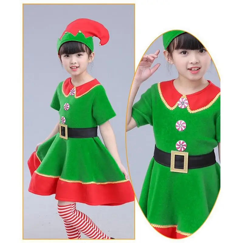 Kinderen Kerst Elf Kostuums Set Volwassen Verkleedkleding Santa Helper Kostuums Cosplay Full Set Schattige Elf Outfit Vakantie Feest Kostuums