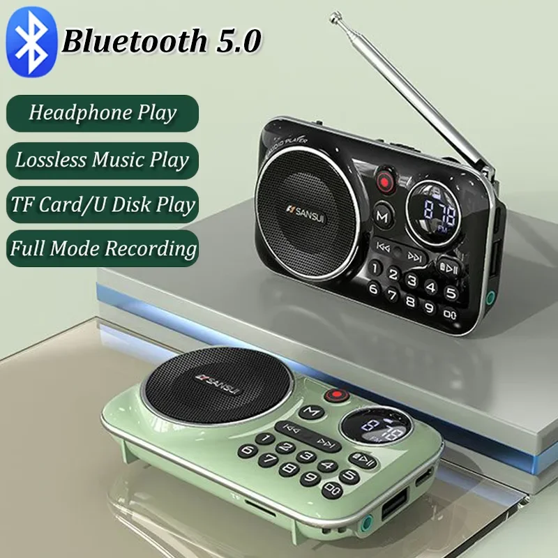 Portable Walkman FM Radio Outdoor Radio For The Elderly Bluetooth 5.0 Speaker MP3 Music Player Supports Recording Headphones