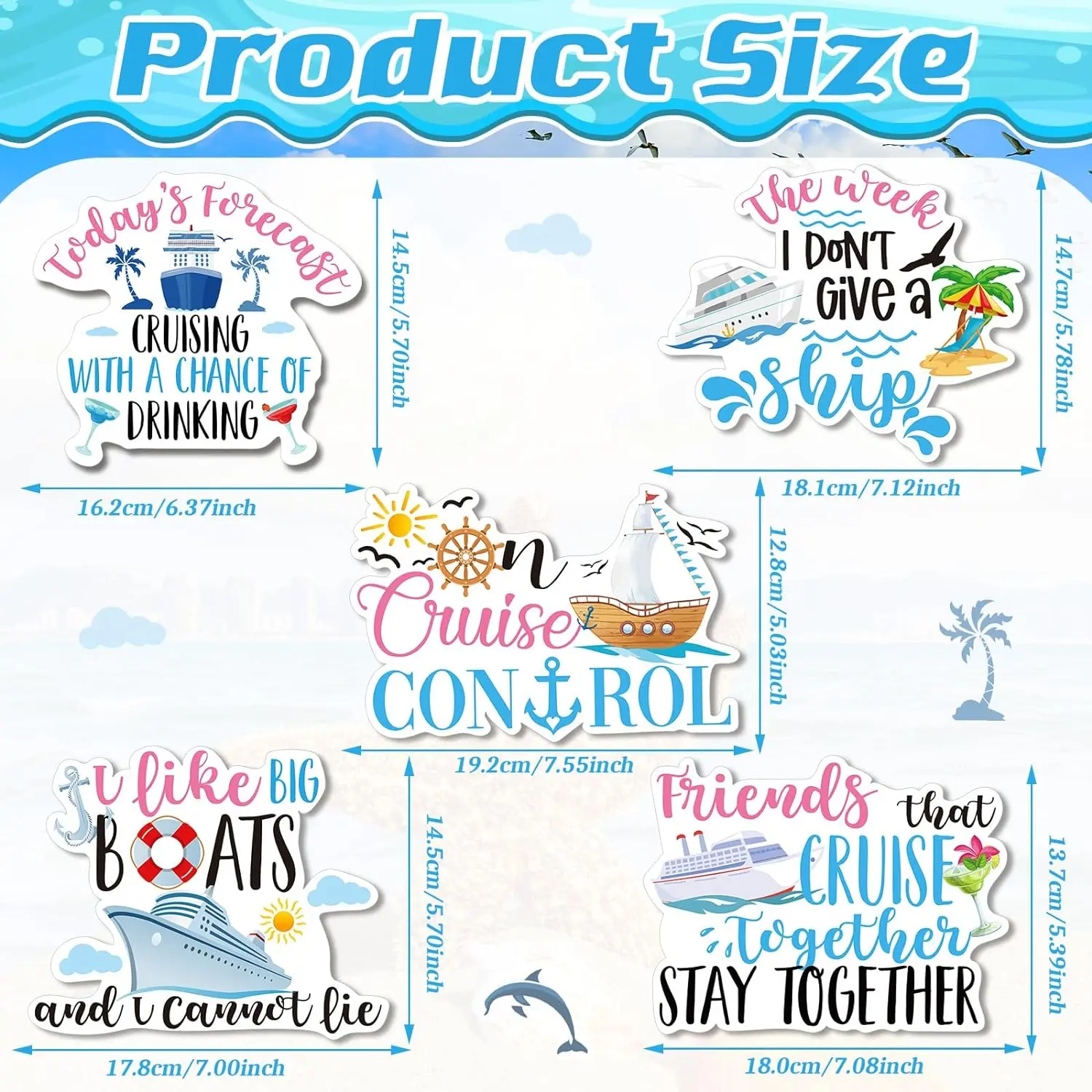 5 Pcs Magnetic Fridge Stickers - Funny Ship Door Magnets for Cruise Ship Decor - Refrigerator & Garage Magnet Decorations, 7.6 X
