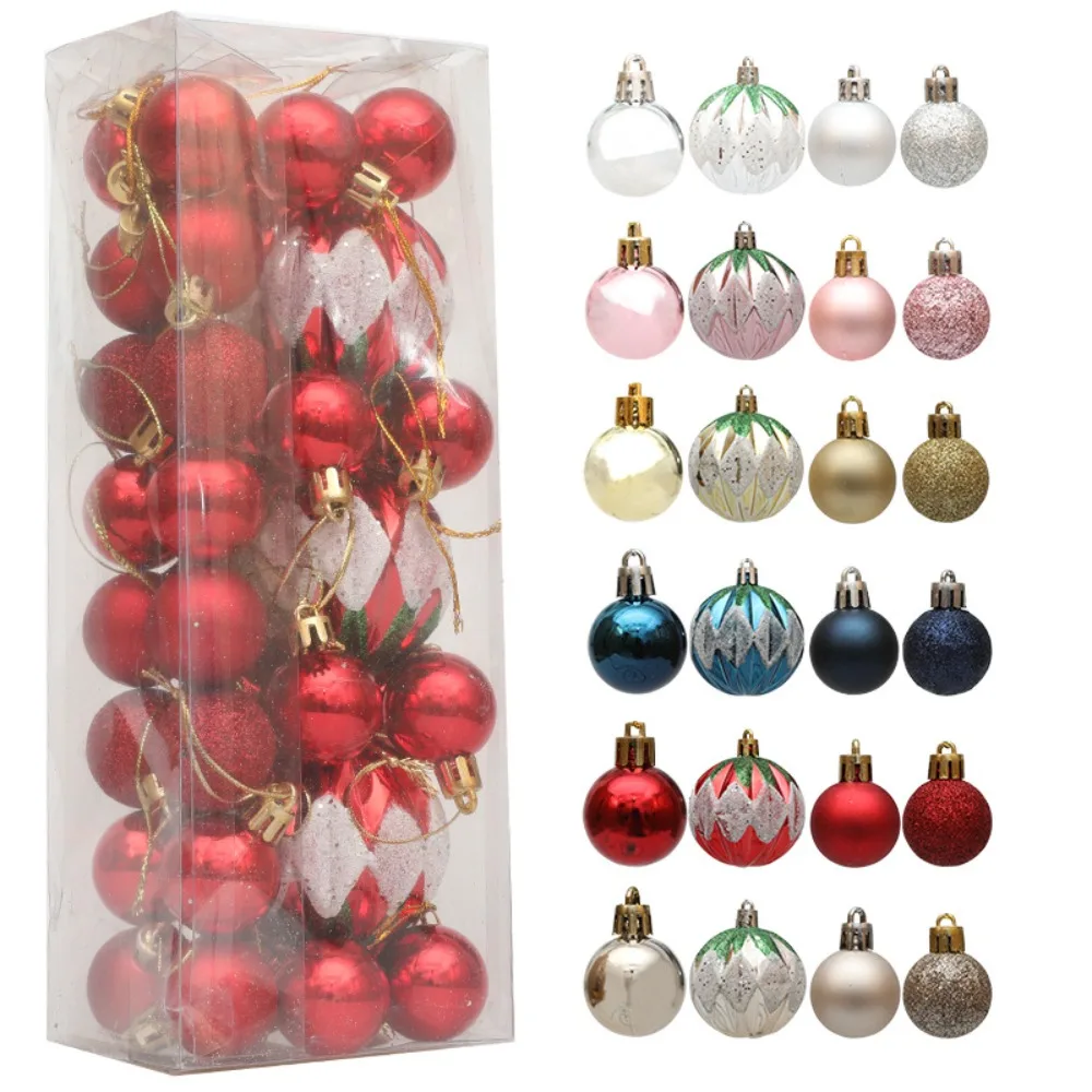 35Pcs/Box Plastic Electroplated Ball Christmas Tree Ornament Plastic DIY Crafts Painted Christmas Gifts Boxes Pendant Pendant