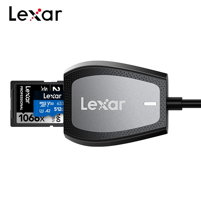 قارئ Lexar USB 3.2 ذو فتحة مزدوجة من النوع C لقراءة بطاقة Micro SD وبطاقة SD بحد أقصى 312 ميجابايت/ثانية