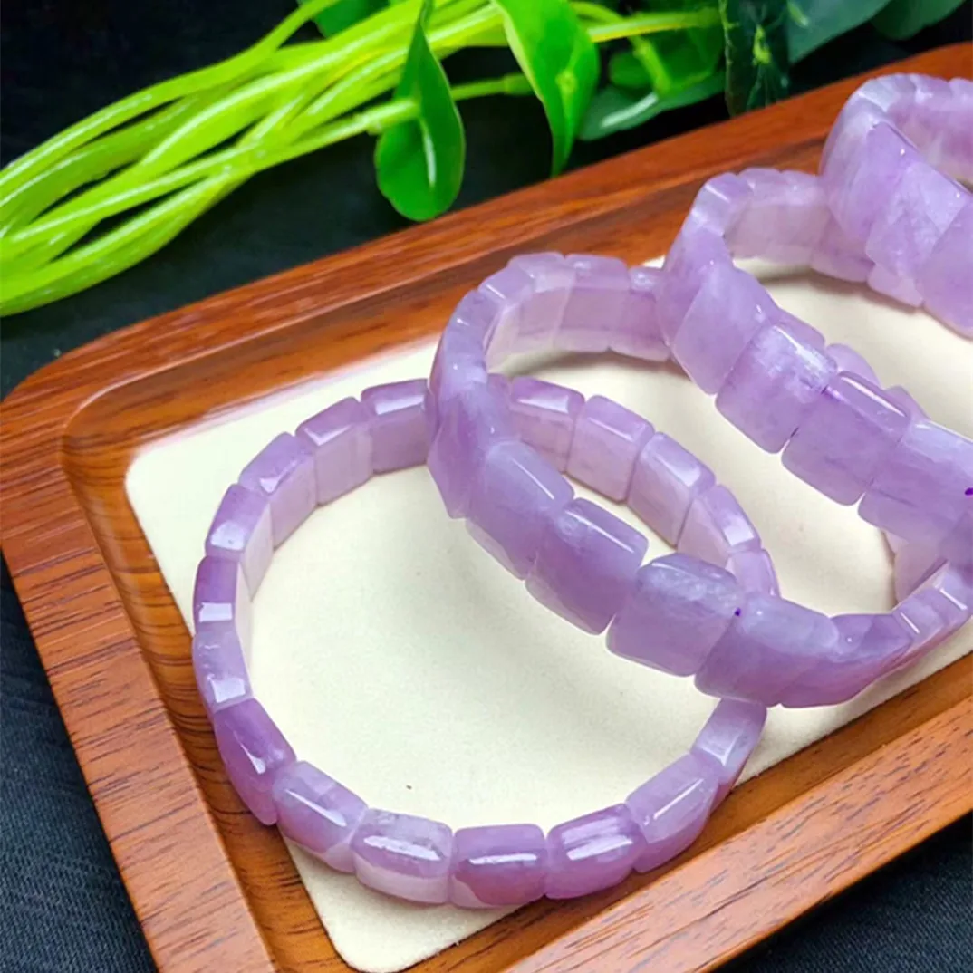 1 Pc Fengbaowu Natural Kunzite Bracelet Square Bead Bangle Crystal Healing Stone Fashion Jewelry Gift For Women 2
