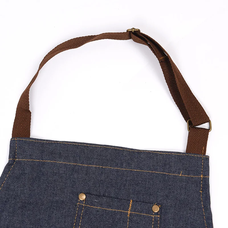 1pc 100% Cotton Adults Denim Blue Cooking Kitchen Restaurant Work Bib Apron Dress with Pocket 71*65cm