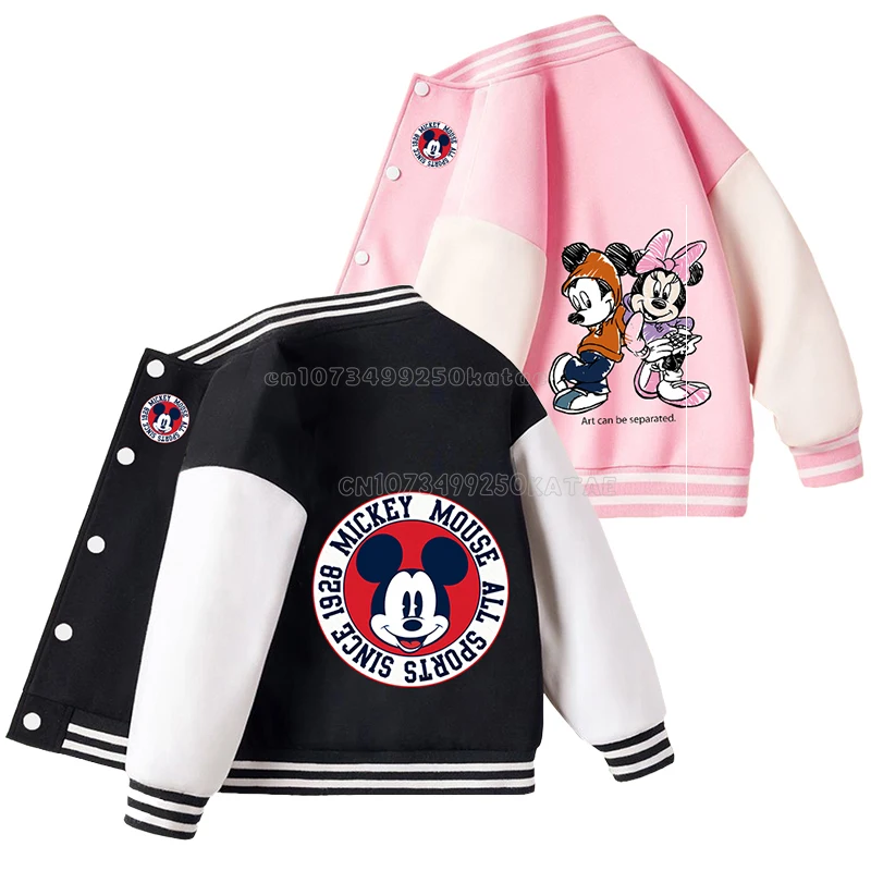 Mickey Minnie Mouse Baseball Jacket Unisex Lovers Jacket Disney Cartoon Printed Coat Couple Streetwear Women Autunm Outerwear