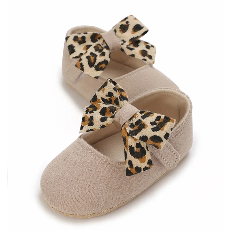 Caziffer Baby Girls Princess Shoes Soft Leopard Print Bow Non-slip Bottom First Walker Shoes Toddler Shoes