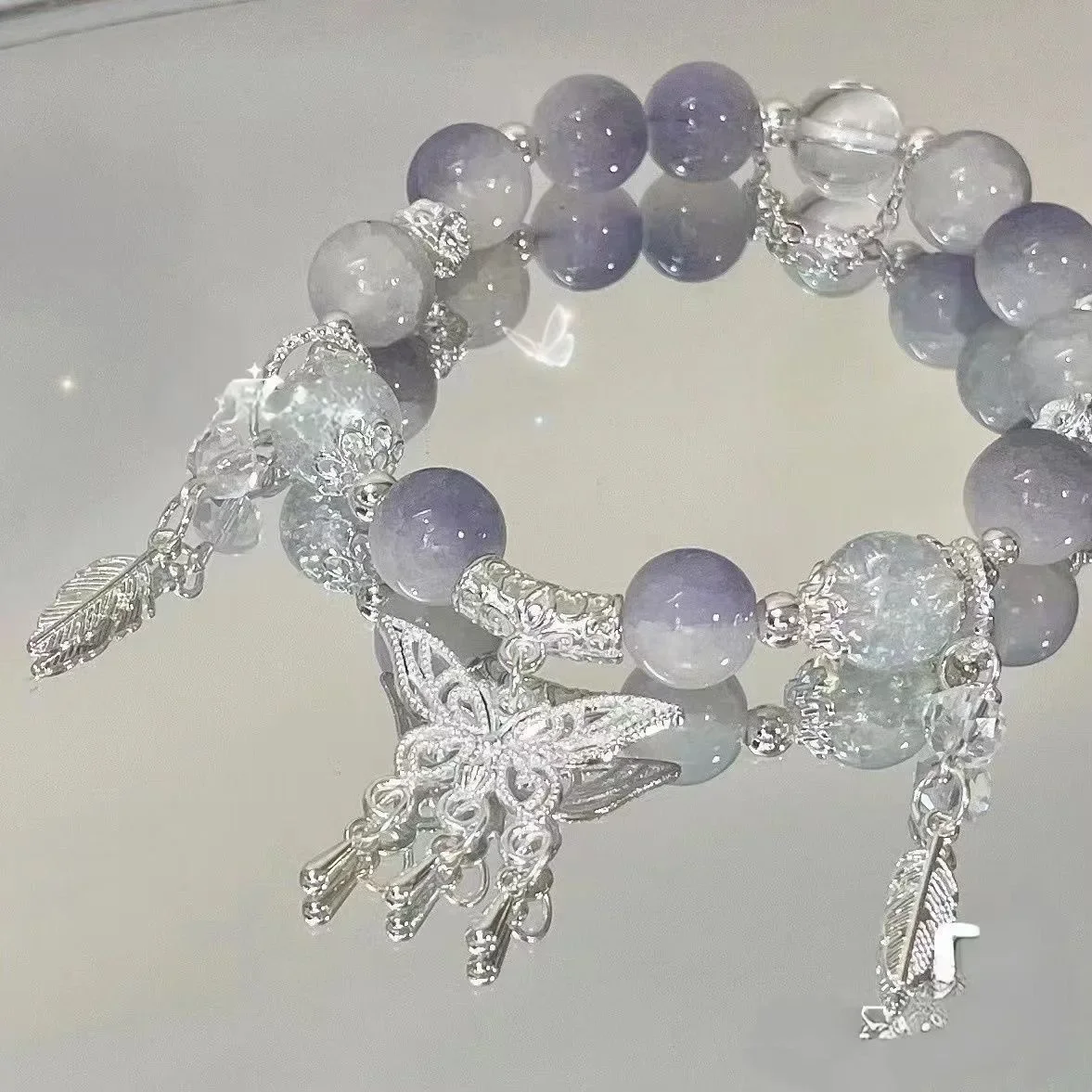 Niche Design Star Chain Tassel Bracelet for Women Fantasy Blue Crystal Beads Elastic Rope Bracelet Best Friend Jewelry Gifts image 5
