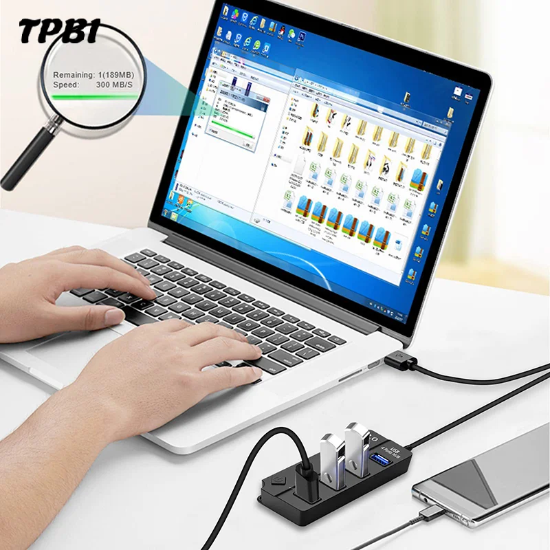 USB3.0 Multi-Port Splitter HUB concentrador USB концентратор 4in1/7in1 Independent Switch 30CM Cable For Laptop PC Data Transfer