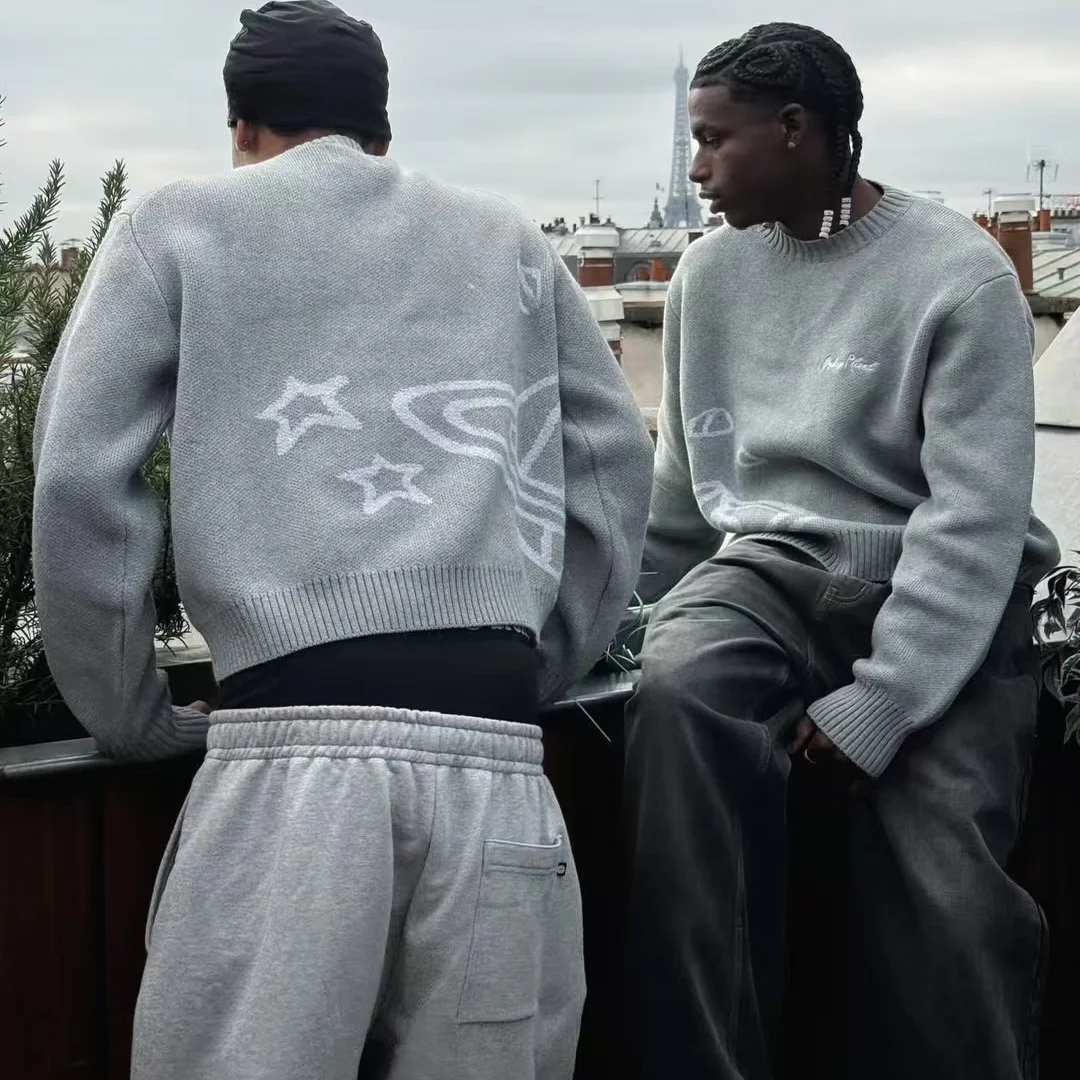 

Street Sle, повседневный вязаный свитер с вышивкой логотипа, круглый молодежный осенний женский свитер раннего сезона, мягкая смесь шерсти