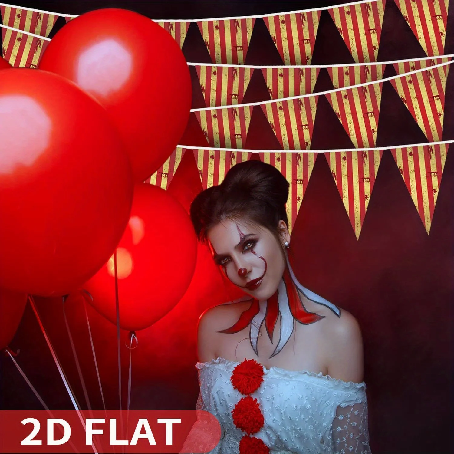 50pcs A Set Halloween Red and White Striped String Flag Banner