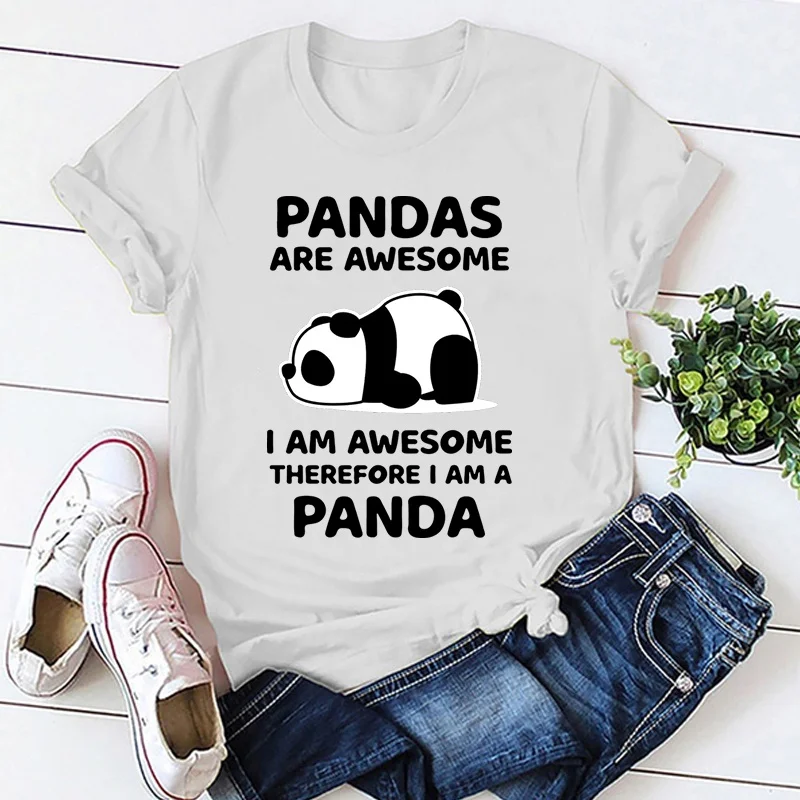 Pandas Are Awesome I Am Awesome Therefore I Am A Panda Printing T Shirt Harajuku Women Summer Short-Sleeve T-Shirt