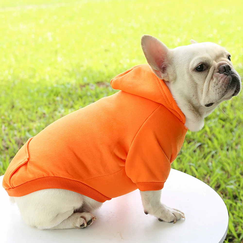 Autumn Winter Thicken Dog Two-legged Hoodies Solid Color Warm Hooded Pet Sweatshirt Puppy Jumper Coat With Pocket Pet Clothes