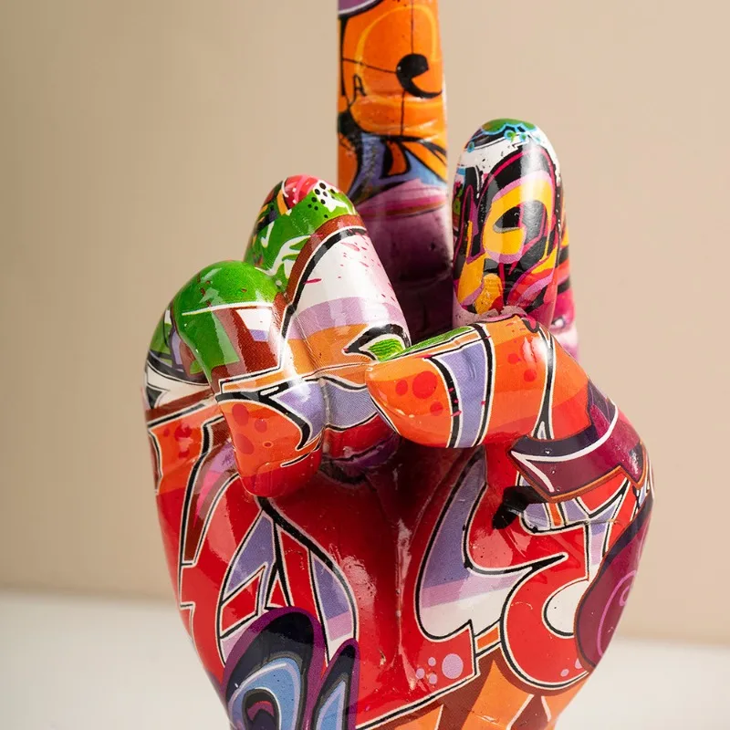 Graffiti Middle Finger Ornament Art And Crafts Resin Gesture Statue Desktop Ring A Living Room Home Decoration - Image 5