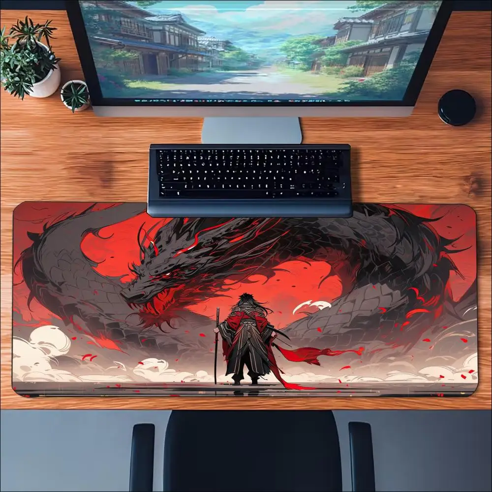 Dark Red Samurai Dragon Combat Mythic Art Non‑Slip Rubber Mouse Pad For Accurate Mouse Control Gaming Laptop Desktop Work