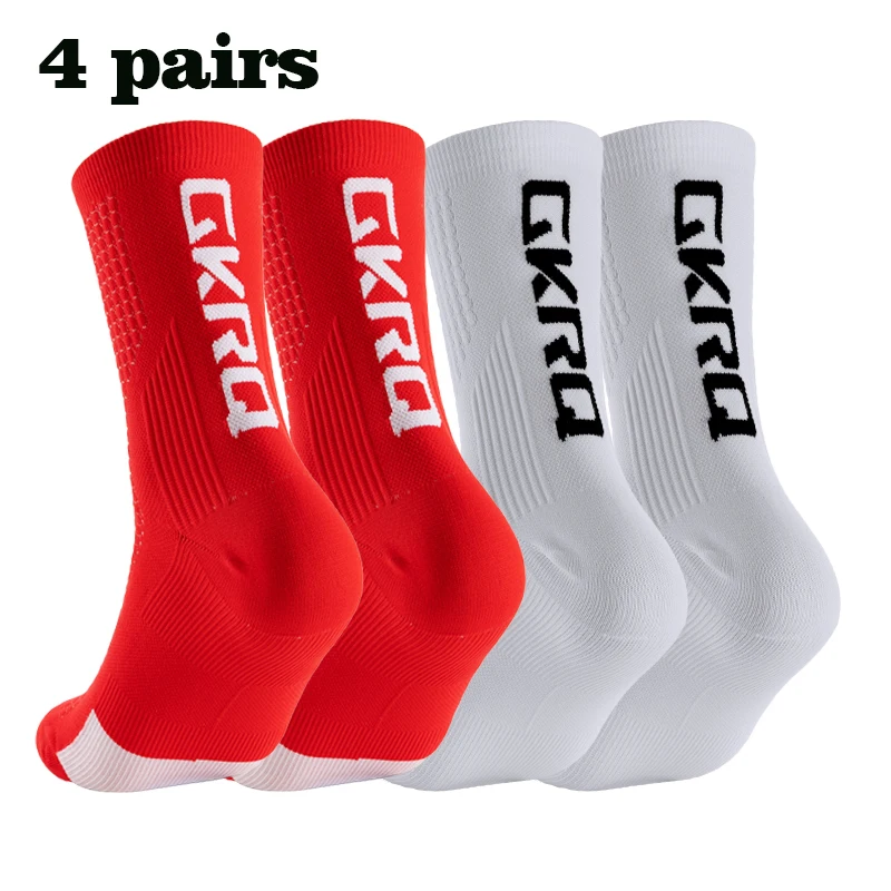 GKRQ 4 Paar 2023 neue Fahrradsocken Fahrrad Krankenschwester Kompression Rennrad Laufen MTB Kniehoch Weiß Sport Lustige Marke Schwarz