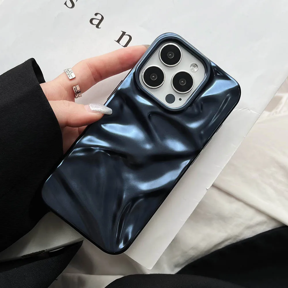 

Luxury 3D Fold Wrinkle Case For iPhone 17 Air 16 Plus 15 14 13 12 Pro Max 11 Soft TPU Bumper Protection Phone Back Cover